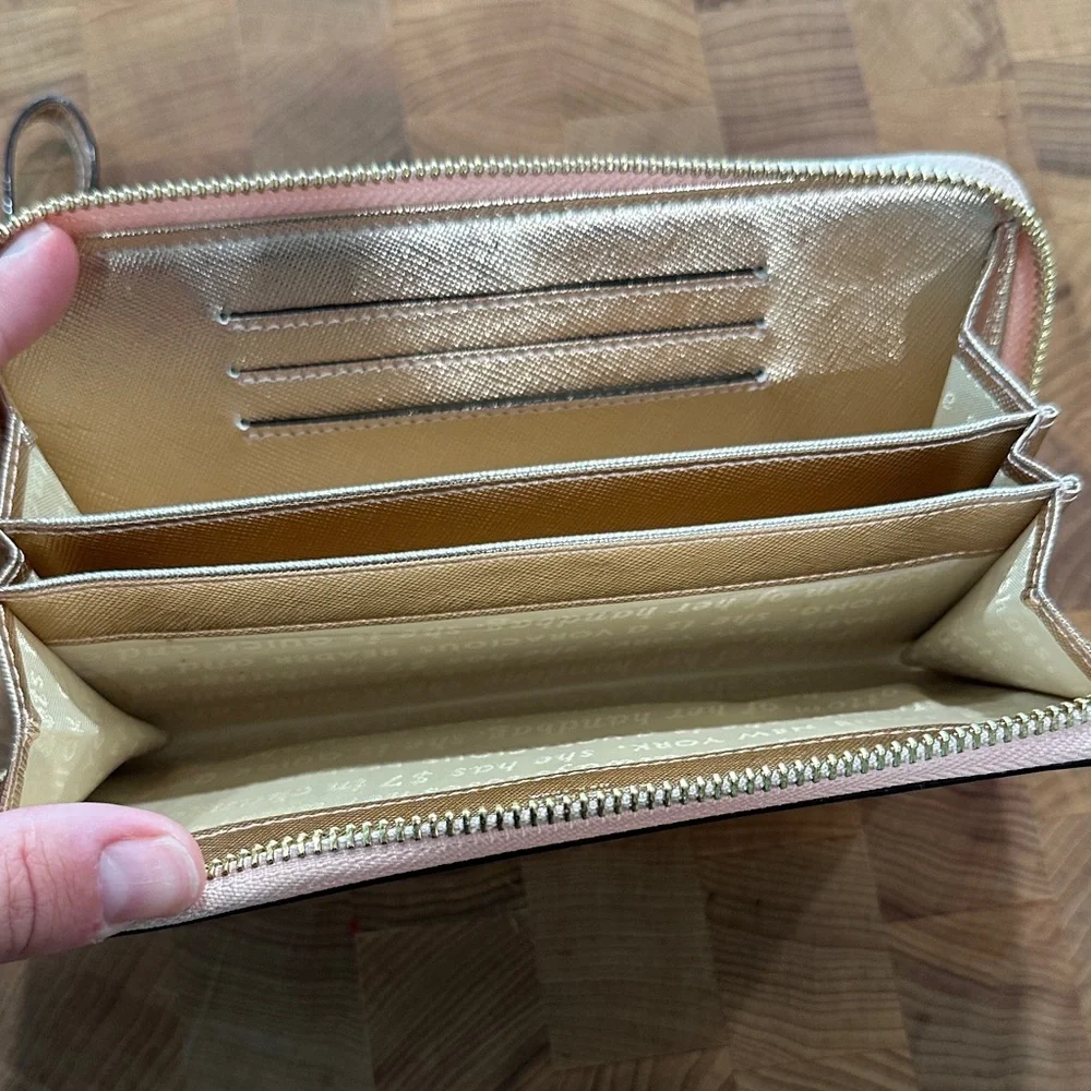 kate spade Metallic Champagne Gold Zip Wristlet Wallet